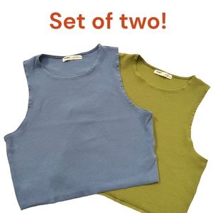 Two! Pull and Bear set of 2: green and blue sleeveless tops size xl